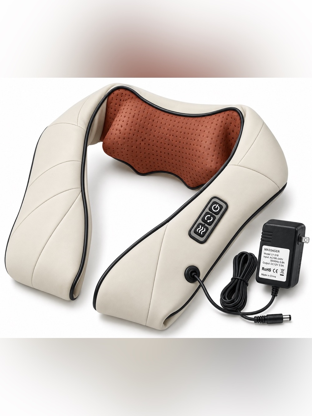 Neck and Shoulder Massager - Cream with Brown Accent